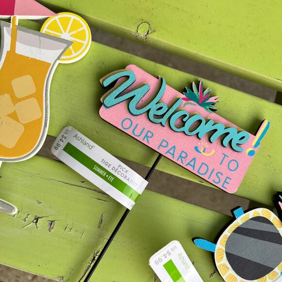 NWT Ashland Set of 4 Summer Themed Pineapple, Tropical Drink Floral Picks - Picture 4 of 10